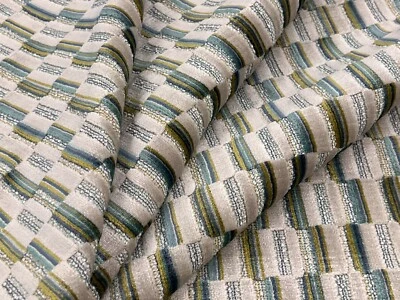 Clarke & Clarke Cut Velvet Squares Uphol Fabric- Cubis Peacock 1.95 yds F1240/05 - Image 1 of 4