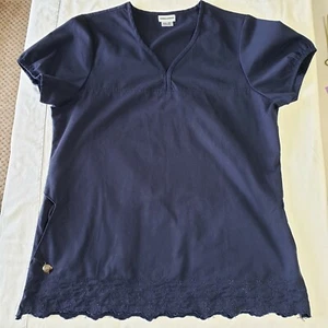 Laura Ashley Scrub Navy Top Small LA1005 zwei Seitentaschen Kragen akzentuierter Kragen - Bild 1 von 10