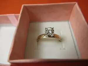 14K Yellow and White Gold 0.16 Ct Brilliant Cut Diamond Solitaire Ring, Size 5 ¾ - Picture 1 of 16