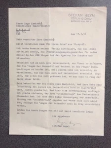 Prominenter deutsch-jüdischer Schriftsteller STEFAN HEYM getippter Brief signiert von 1956 - Bild 1 von 1