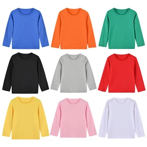  Boys Girls Long Sleeve T-Shirts Cotton Tees Solid Color Layering Top Shirts  - Picture 1 of 34