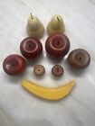 Vintage Drewniane owoce - 9 sztuk jabłek, bananów i gruszek