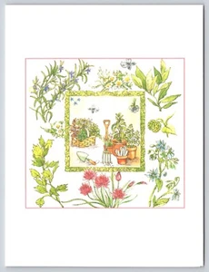 Greeting Card Artist Liz Schreiner Garden Scene Flowers Blank Inside Envelope - Imagen 1 de 2