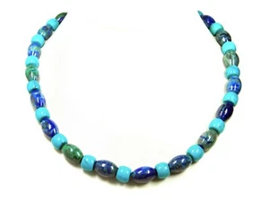 Glamorous Precious Stone Necklace IN Azurite-Malachite And Turquenite (Howlite) - Picture 1 of 2
