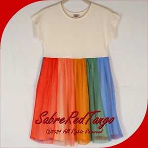 NWT HANNA ANDERSSON SOFT SHORT SLEEVE RAINBOW TULLE DRESS ECRU 150 12 - Picture 1 of 4