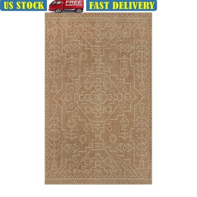 Rust Medallion 室内地毯 5x7 平编织棉聚酯纤维耐用垫 全新 — 第 1/4 张图片