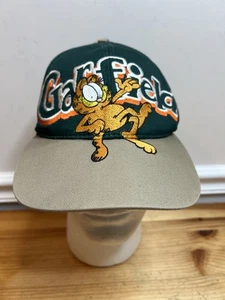 Vintage Paws Garfield Hat Cap Snap Back Green Tan Embroidered Comic Cartoon 90s - Picture 1 of 11