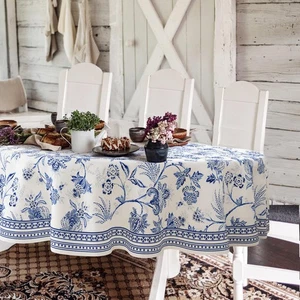 Blau Blumen Oval Tischdecke 60x84 Zoll, Blau und Weiß Französisch Landhaus Tischcl... - Bild 1 von 7