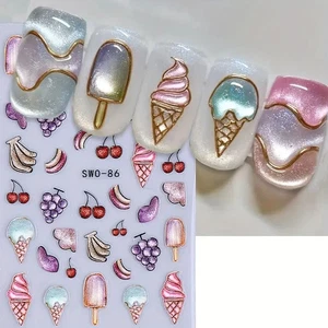 Nail Art Stickers Decals 5D Ice Cream Fruit Glossy Summer Treats Cute Design - Picture 1 of 2