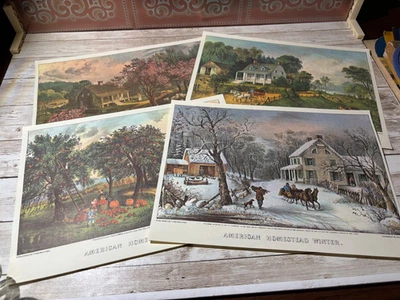Quatro estampas coloridas vintage Currier & Ives American Homestead Four Seasons - Imagem 1 de 4