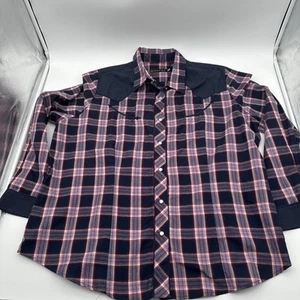 Roper Mens Western Pearl Snap Button Up Shirt 2XL Vtg Cowboy Plaid Blue Red Whit - Picture 1 of 10