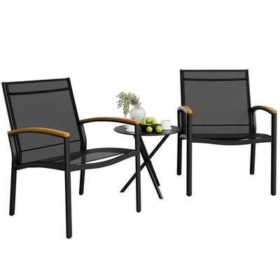 3 Pieces Patio Bistro Sets, Outdoor Textilene Fabric Conversation Bistro Set,... - Image 1 of 4