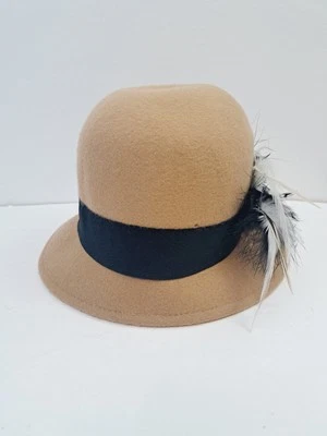 Шляпы Magid женские желтовато-коричневые 100% шерсть шляпа перо деталь один размер - Изображение 1 из 4