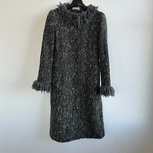Moss & Spy Tweed Coat Size S-M AU 10 US 6 Boucle Faux Fur Trim Khaki Warm Winter - Picture 1 of 16