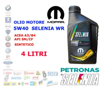 OLIO MOTORE AUTO DIESEL MOPAR SELENIA WR 5W40 4 LT ACEA A3/B4 API SM/CF SYNT