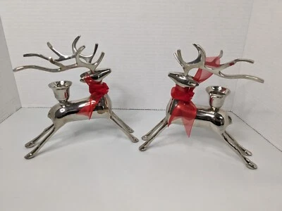 2 soportes para candelabros de reno con peso ciervo de Navidad tono plateado ~ vibraciones PB Foto 1 de 4