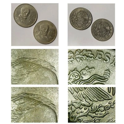 Mexico 1975 F. Madero 20 cents Coin Variety- 20 centavos 1975 Variante 12 pelos - Image 1 of 4