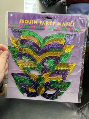 Amscan mardi gras Sequin Party masks 6ct. Party Supply Favors New!!! - Image 1 of 2
