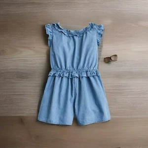 New J. Crew Crewcuts Girls' ruffle Trim romper in chambray Size 12 Jcrew - Picture 1 of 7