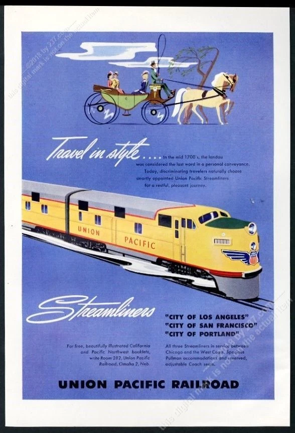 1949 Union Pacific железной дороги обтекаемый поезд цвет искусства винтажная печатная реклама - Изображение 1 из 1