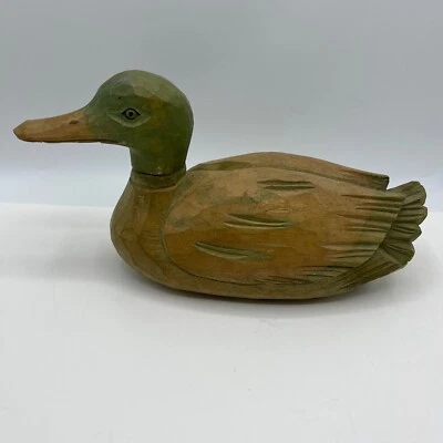 Señuelo de madera tallado a mano vintage de pato mallardo con cabeza giratoria Foto 1 de 4