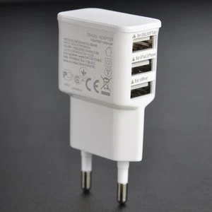 Prise Murale 3 Ports USB EU Plug Chargeur Adaptateur Universel Blanc - Foto 1 di 1