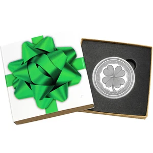 Lucky Four Leaf Clover 1oz .999 Silver Medallion in Gift Box - Picture 1 of 8