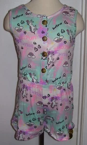 Girls One Step Up 1 Pc Unicorn Heart Believe Dream Shorts Romper S 7-8 - Picture 1 of 3