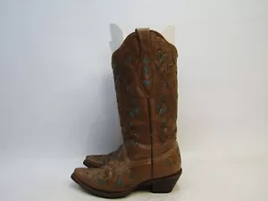 Corral Womens Size 7 M Brown Leather Inlay Western Cowboy Boots - Picture 1 of 11