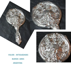 Interesting silverplate silver plated Art Nouveau metal hand mirror 26 x 14 cm - Picture 1 of 5