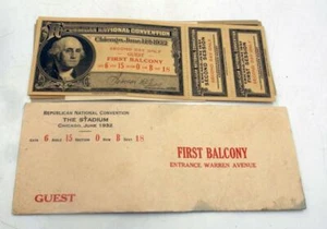 3 NEVER USED TICKETS TO 1932 REPUBLICAN CONVENTION (HERBERT HOOVER NOMINEE) - Picture 1 of 6
