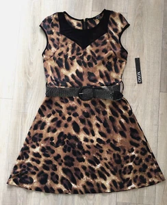 XOXO Animal Print Brown Black Metallic Silver Belt Dress Size XL - Picture 1 of 13