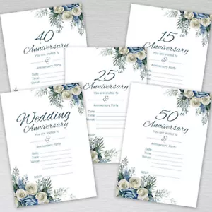 Dusty Blue Wedding Anniversary Invitations Silver,Ruby,Golden,Diamond Invites - Picture 1 of 41