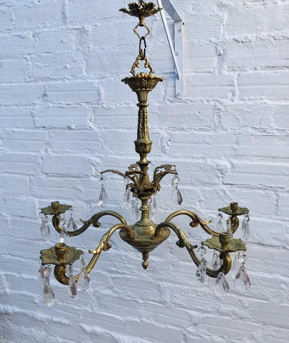 Gorgeous VERY ANTIQUE Candle Chandelier, Crystal Cast Bronze, 5 Arms, 25" ⌀ x 27 Cover
