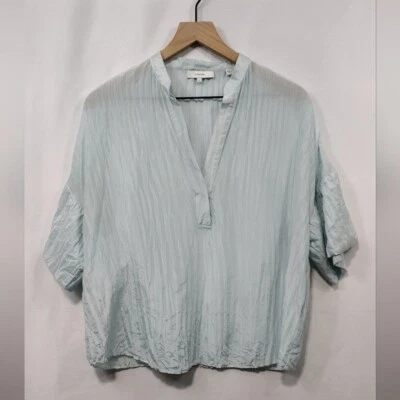 Vince Crushed Silk Short Sleeve Top Women's S Green Casual Comfy Minimalist - Image 1 of 4