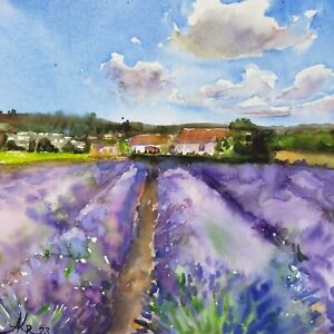 Lavender painting, Original landscape impressionism art, Lavender field wall art