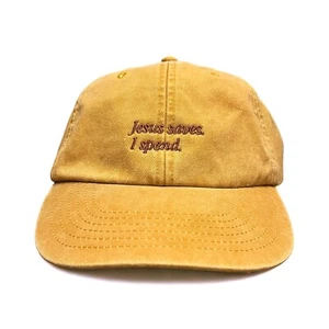 Jesus Saves, I Spend Embroidered Dad Baseball Cap || Text Dadcap Strapback Funny - Picture 1 of 16