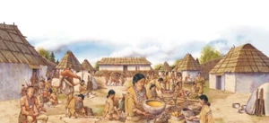 Original Feder & Tusche Kunst eines indianischen Cherokee Dorfes zeigt Alltag - Bild 1 von 5