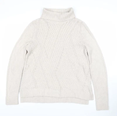 Maine New England Women's Beige Roll Neck Cable-Knit Jumper Size 12 - Image 1 of 4