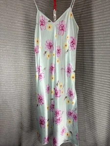 BHS AQUA FLORAL LIQUID SATIN NEGLIGEE/ NIGHTDRESS UK 16 VGC - Picture 1 of 7