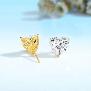 2ct Heart Earrings Yellow Gold Diamond Test Pass Lab-Created VVS1/D/Excellent - Picture 1 of 2