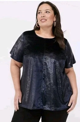 Top columpio Lane Bryant Shimmer Luxe terciopelo azul lúrex cuello barco para mujer talla 26” Foto 1 de 4