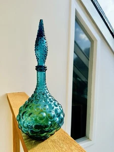 1960’s Blue Genie Bottle Bubble Pattern with Original Stopper, Made In Italy A/F - Bild 1 von 20