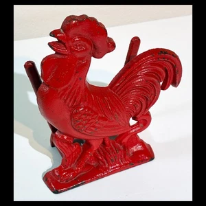 Vintage Cast Iron RED ROOSTER NAPKIN HOLDER Japan country kitchen shabby chic - Picture 1 of 5