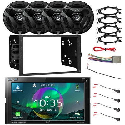 Rádio HDMI/WiFi JVC Touchscreen, kit de instalação 95-Up GM, 4x 6,5" 300W alto-falantes de carro - Imagem 1 de 4