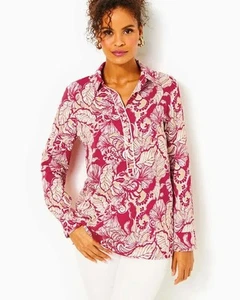 Lilly Pulitzer Givana UPF 50+ Tunic Popover Top Poinsettia Red Island Vibes - Picture 1 of 9