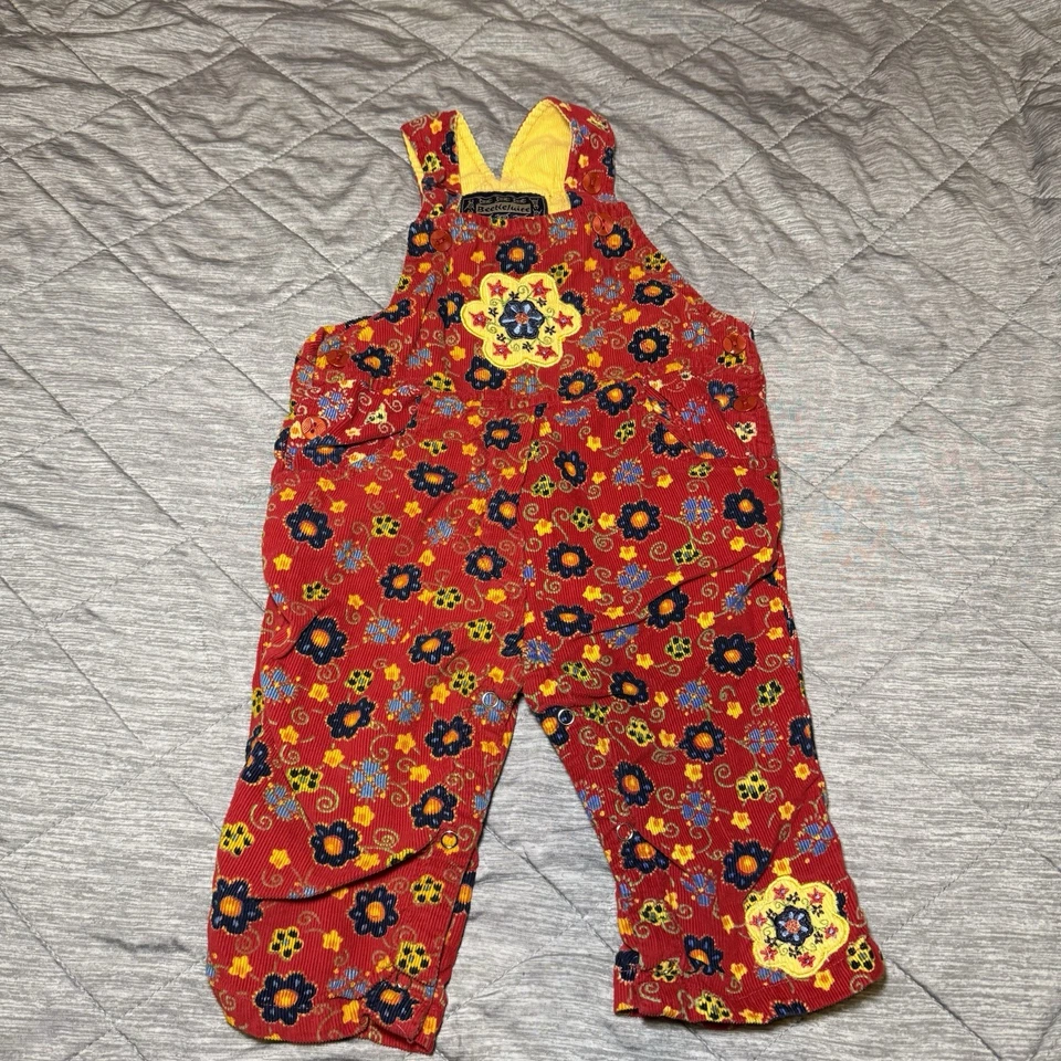 Mono Bettlejuice Niños 12M Rojo Pana Estampado Flores Bolsillos Foto 1 de 4