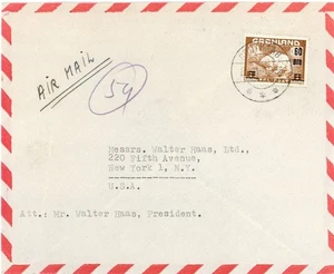 Greenland Sc#40(single frank)-GODTHAAB-20/11/1956-AIR MAIL-TO USA-CHRISTMAS SEAL - Picture 1 of 3