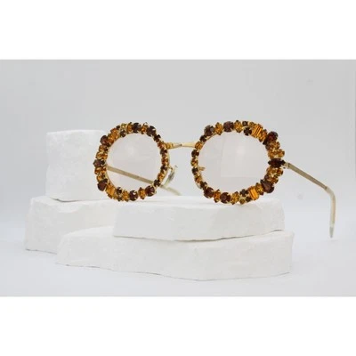 Armações de óculos Tura vintage década de 1960 com joias - Ouro com detalhes em âmbar - Imagem 1 de 4