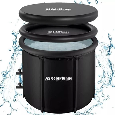 Bañera de hielo XL para inmersión en frío 100 galones cápsula de hielo con tapa y cubierta 2 válvulas de drenaje Foto 1 de 4